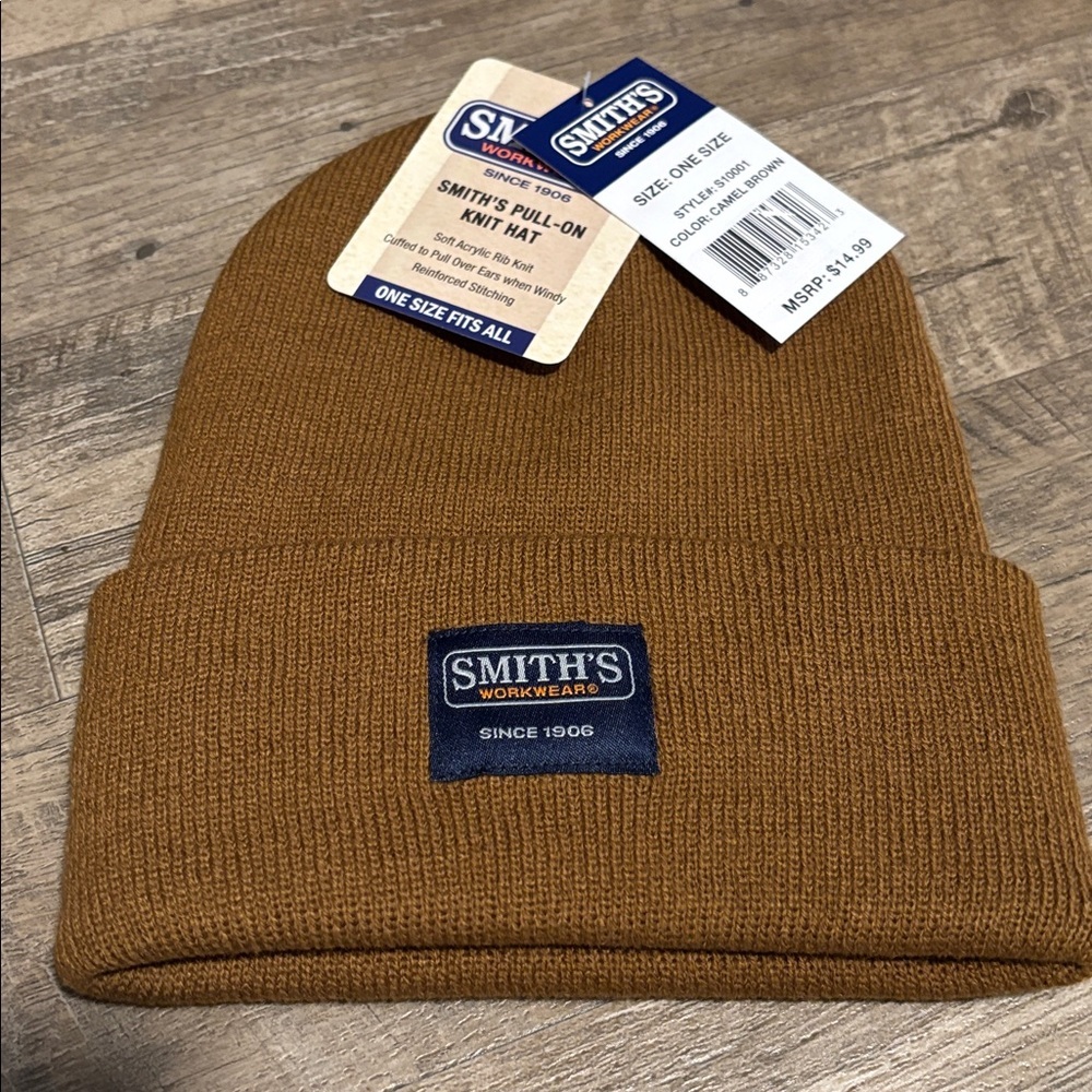 Smith’S Workwear Rib Knit Cuffed beanie hat, patch logo, reinforced stitching